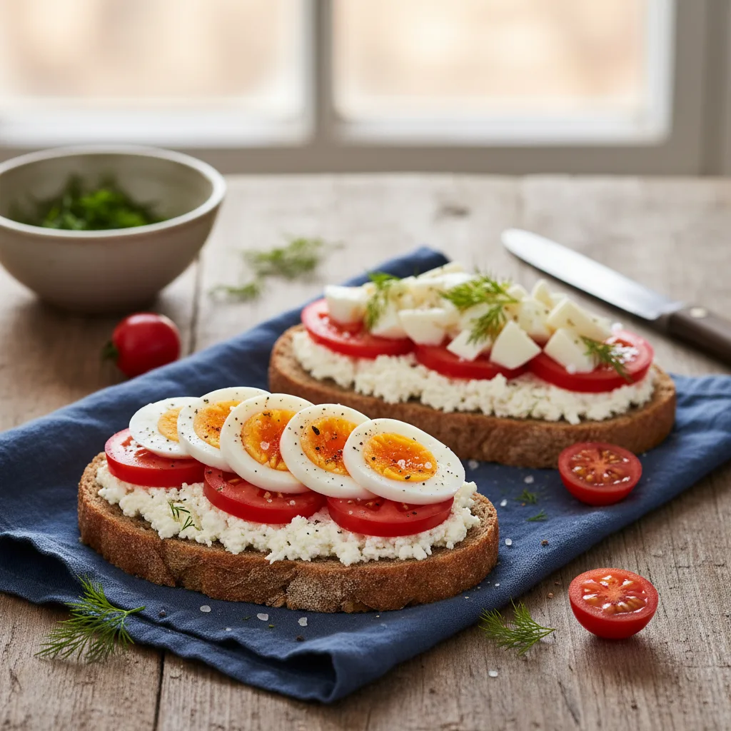 Äggmacka med fullkornsbröd och tomat