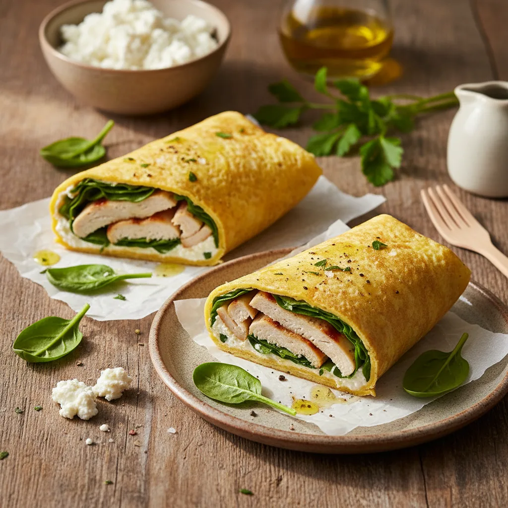 Äggwraps med keso och grillad kyckling