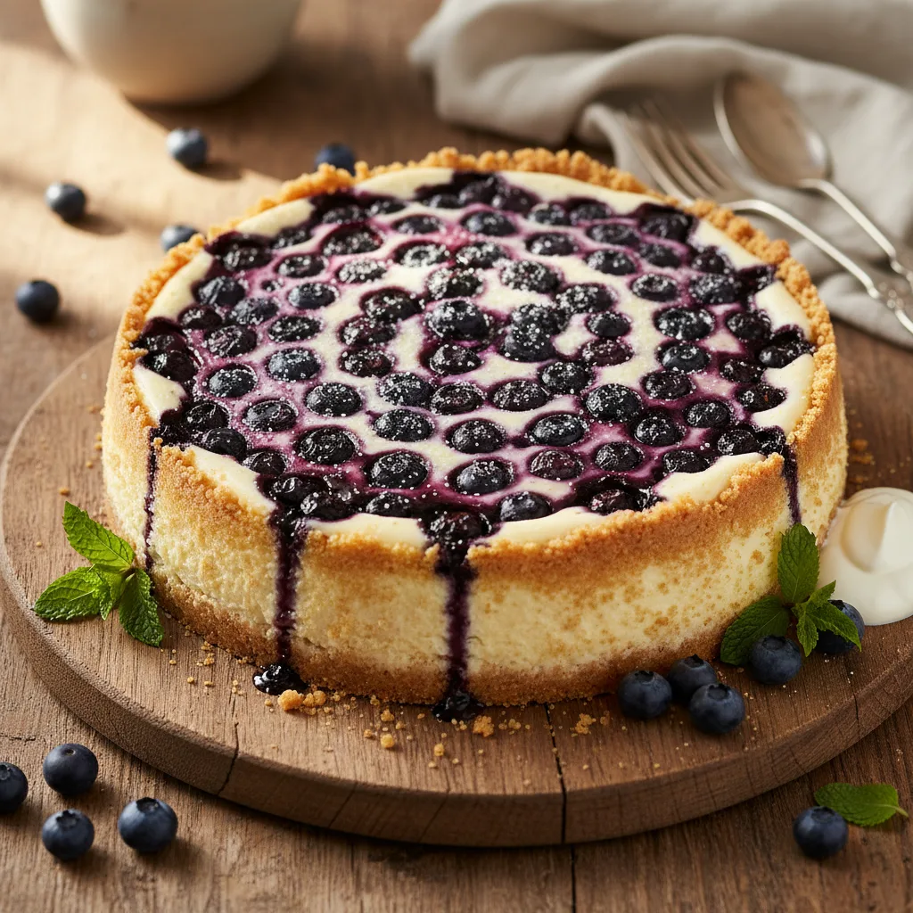 Nybakad cheesecake med blåbär