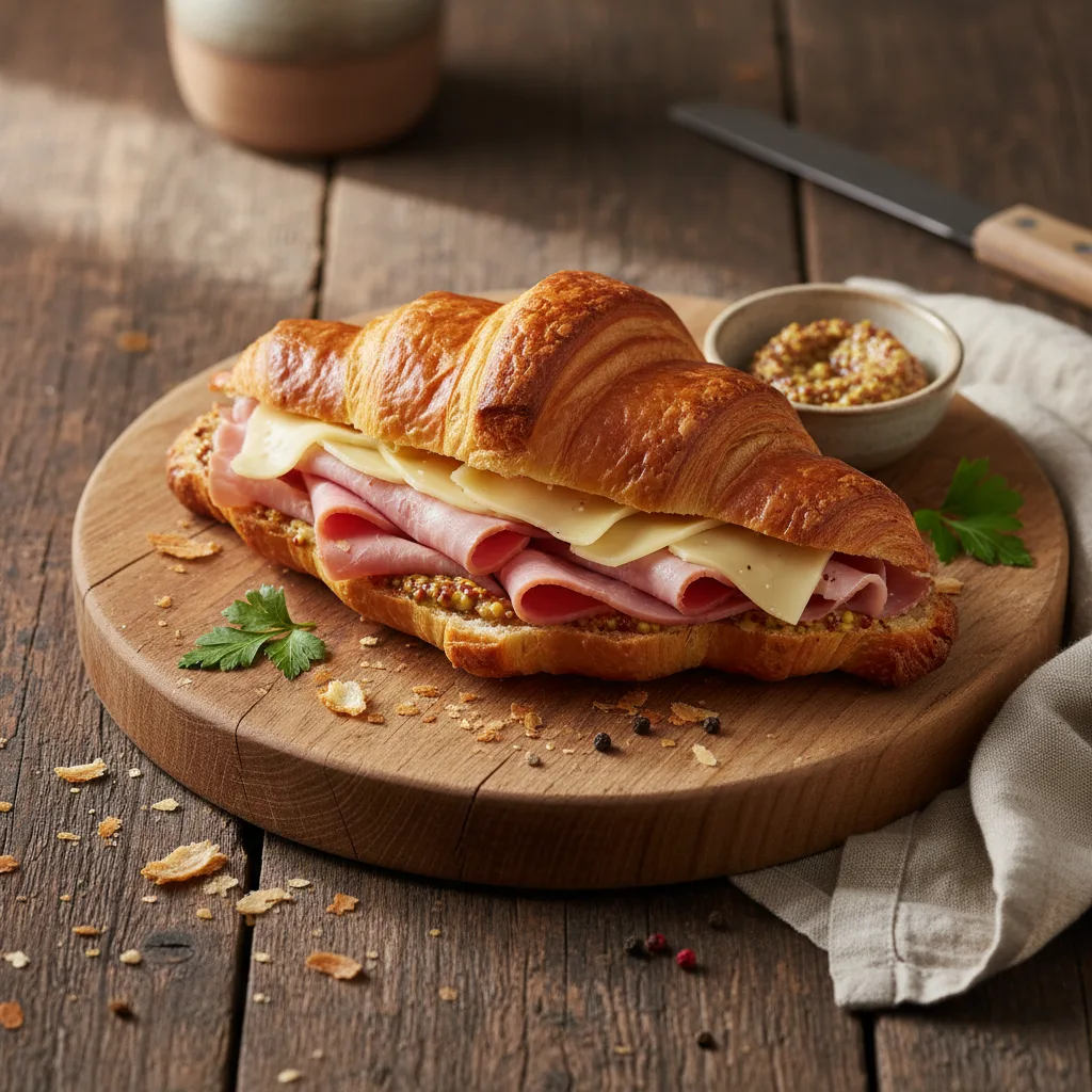 Croissant med ost och skinka
