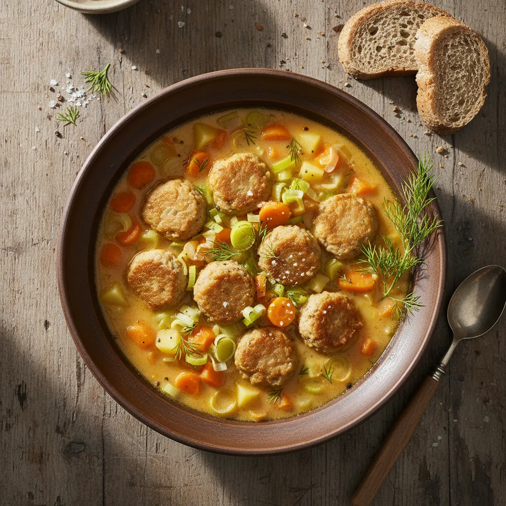 Fiskbullar i rotsakssoppa