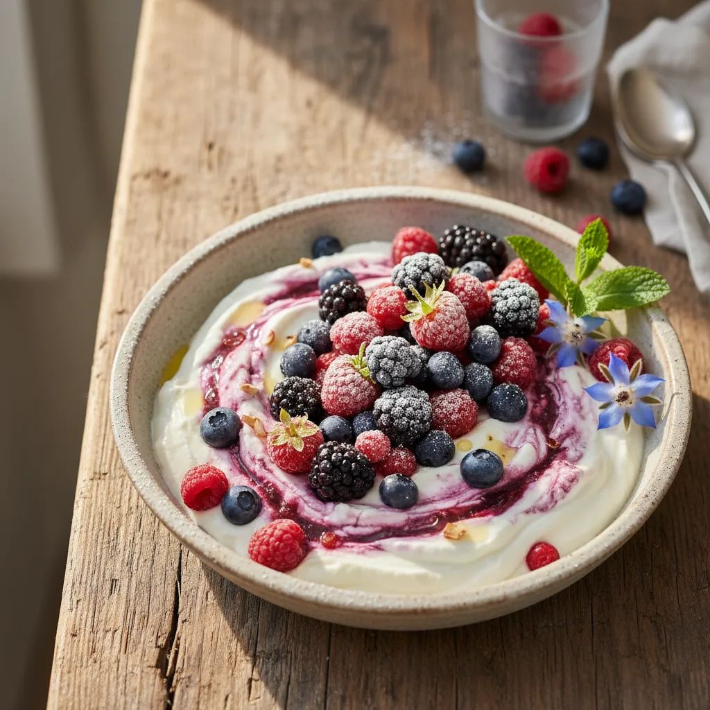 Frozen yoghurt med skogsbar