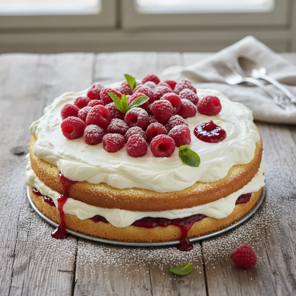 Hallontårta med vaniljkräm