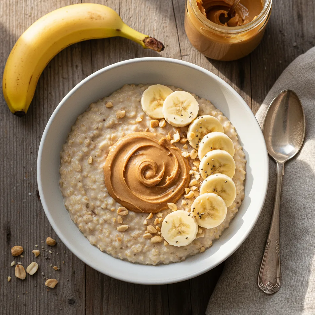 Havregrynsgröt med jordnötssmör och banan