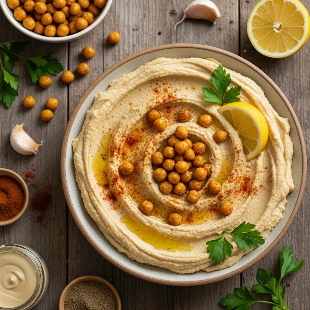 Hummus med rostade kikärtor