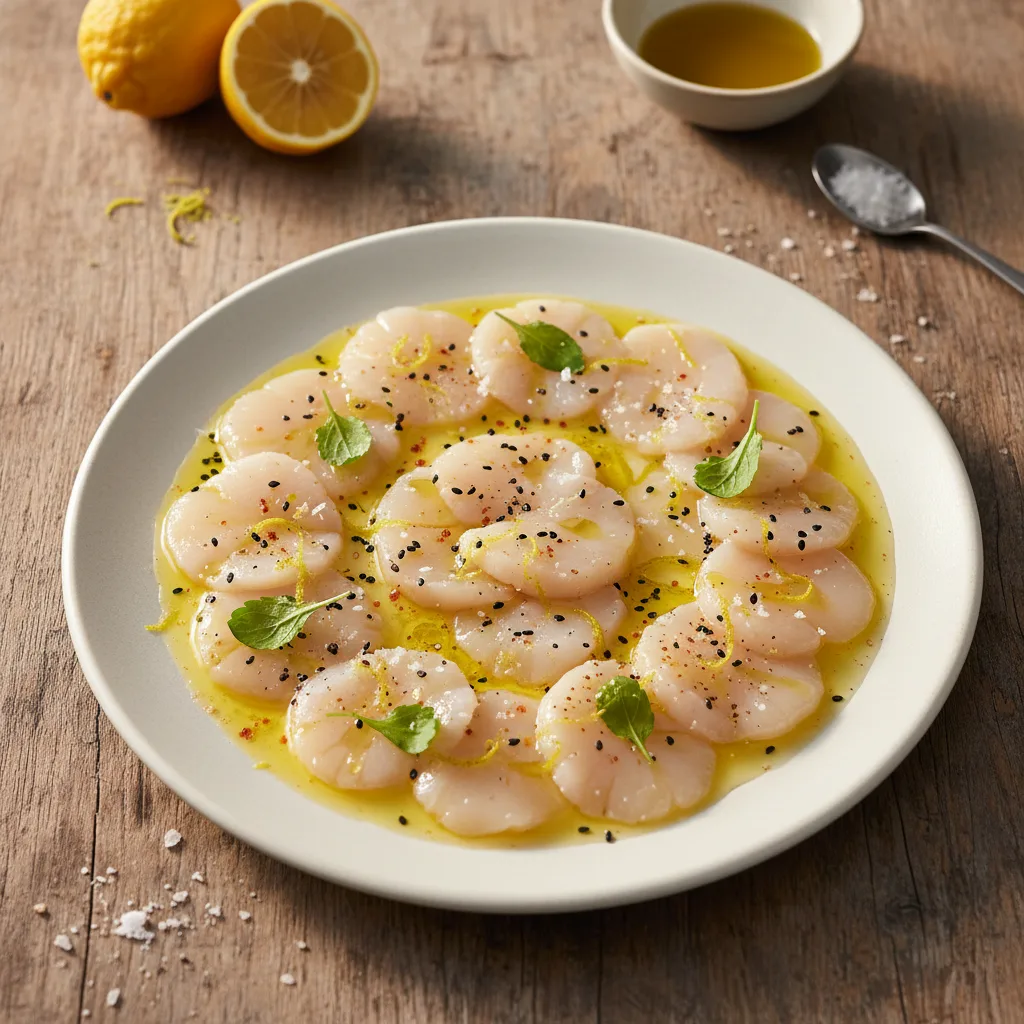 Kammusslecarpaccio med Yuzu och Olivolja