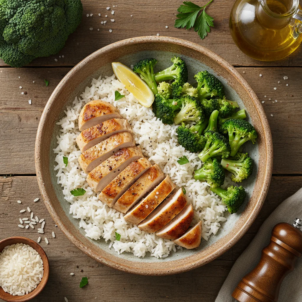 Kyckling med jasminris och broccoli