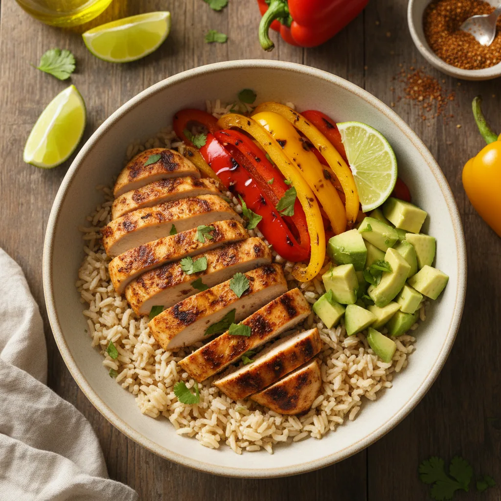 Kycklingfajitabowl med paprika och avokado