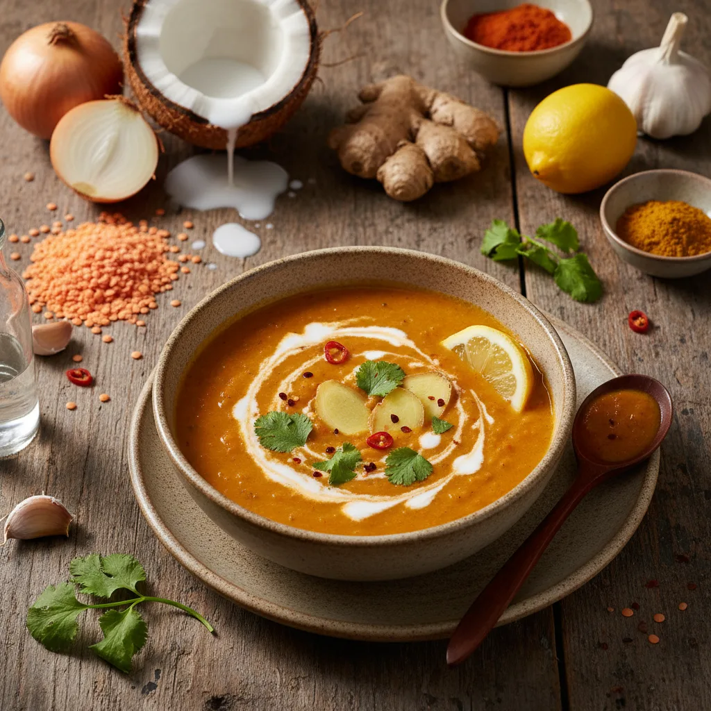 Linssoppa med Kokos och Ingefara