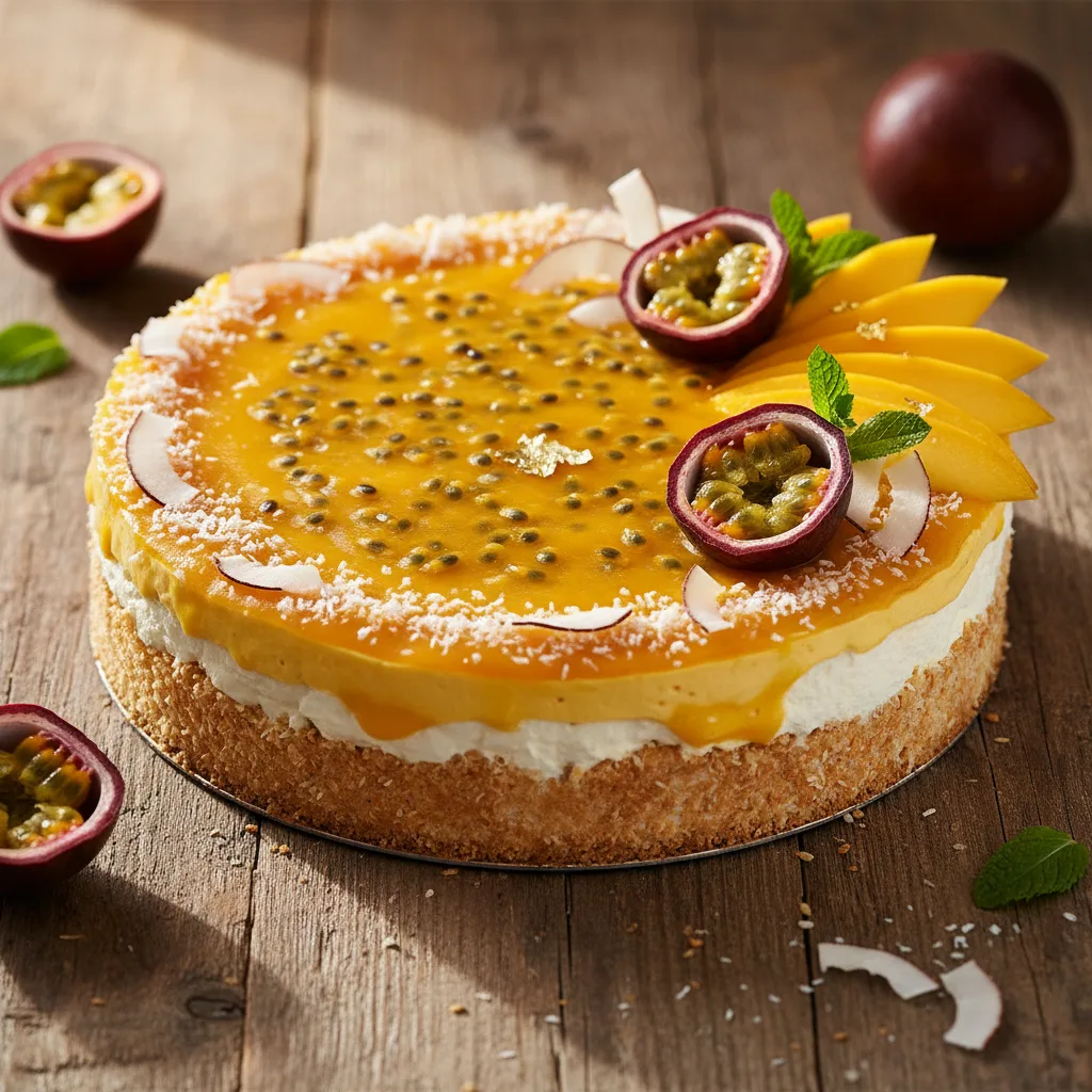 Mango- och passionsfruktstårta
