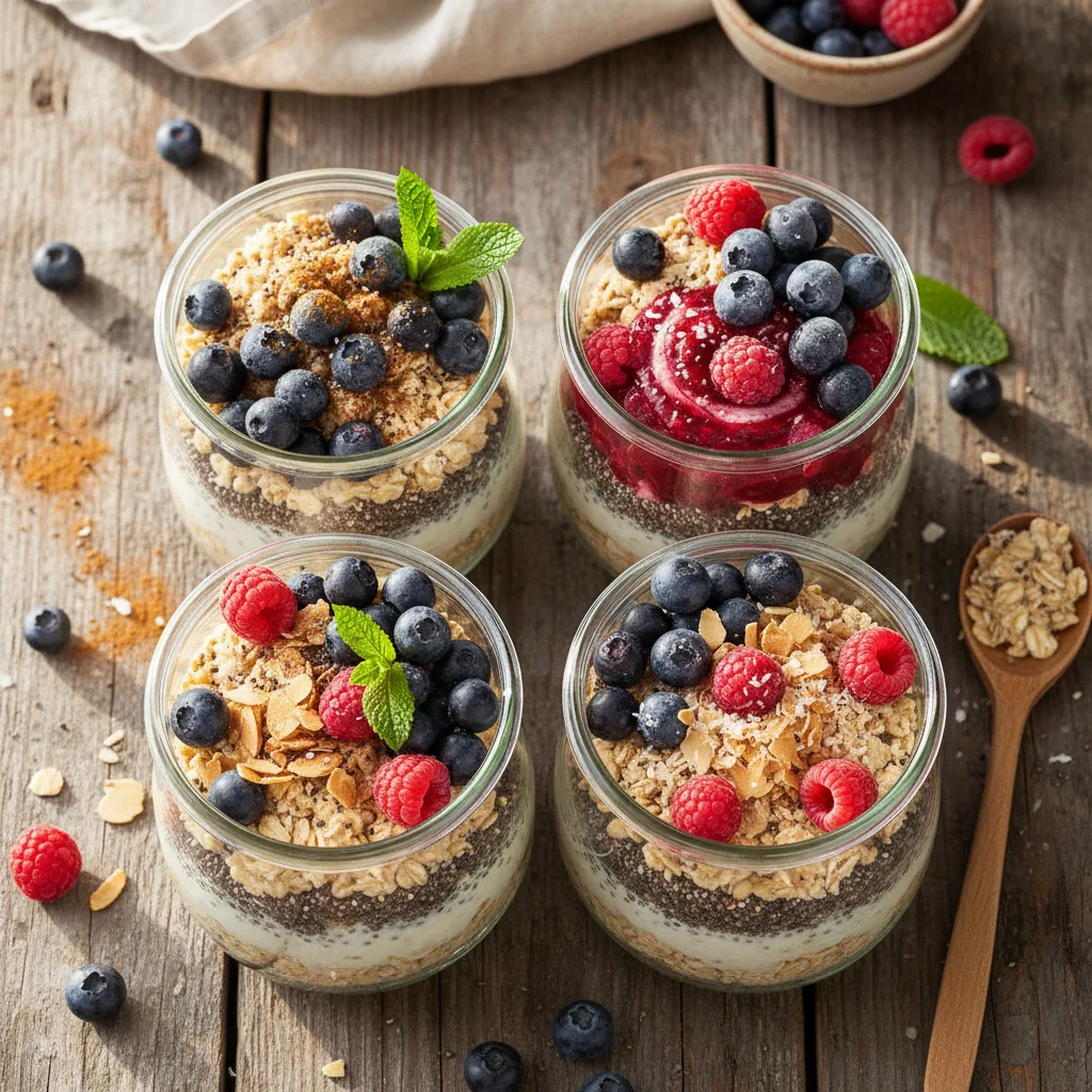 Mealprep overnight oats fyra burkar
