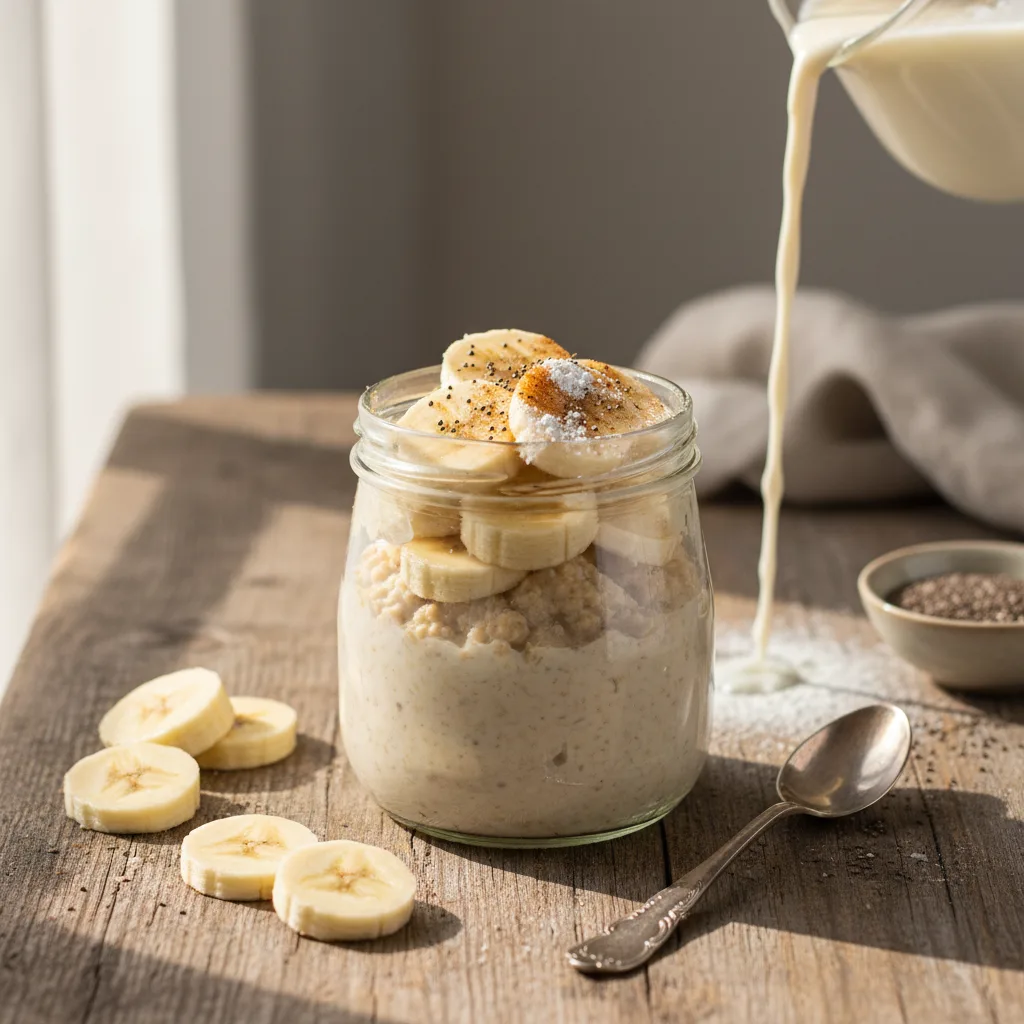 Overnight oats med proteinpulver och banan