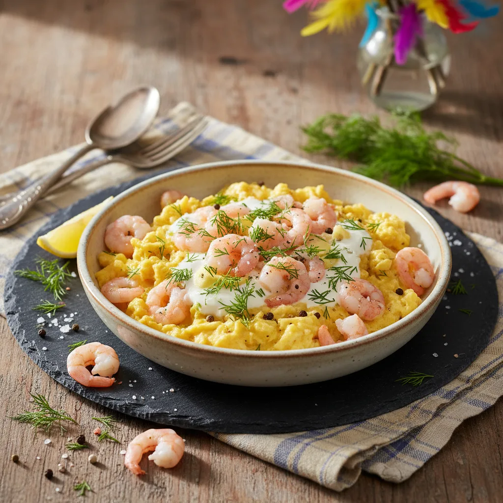 Påskens äggröra med räkor