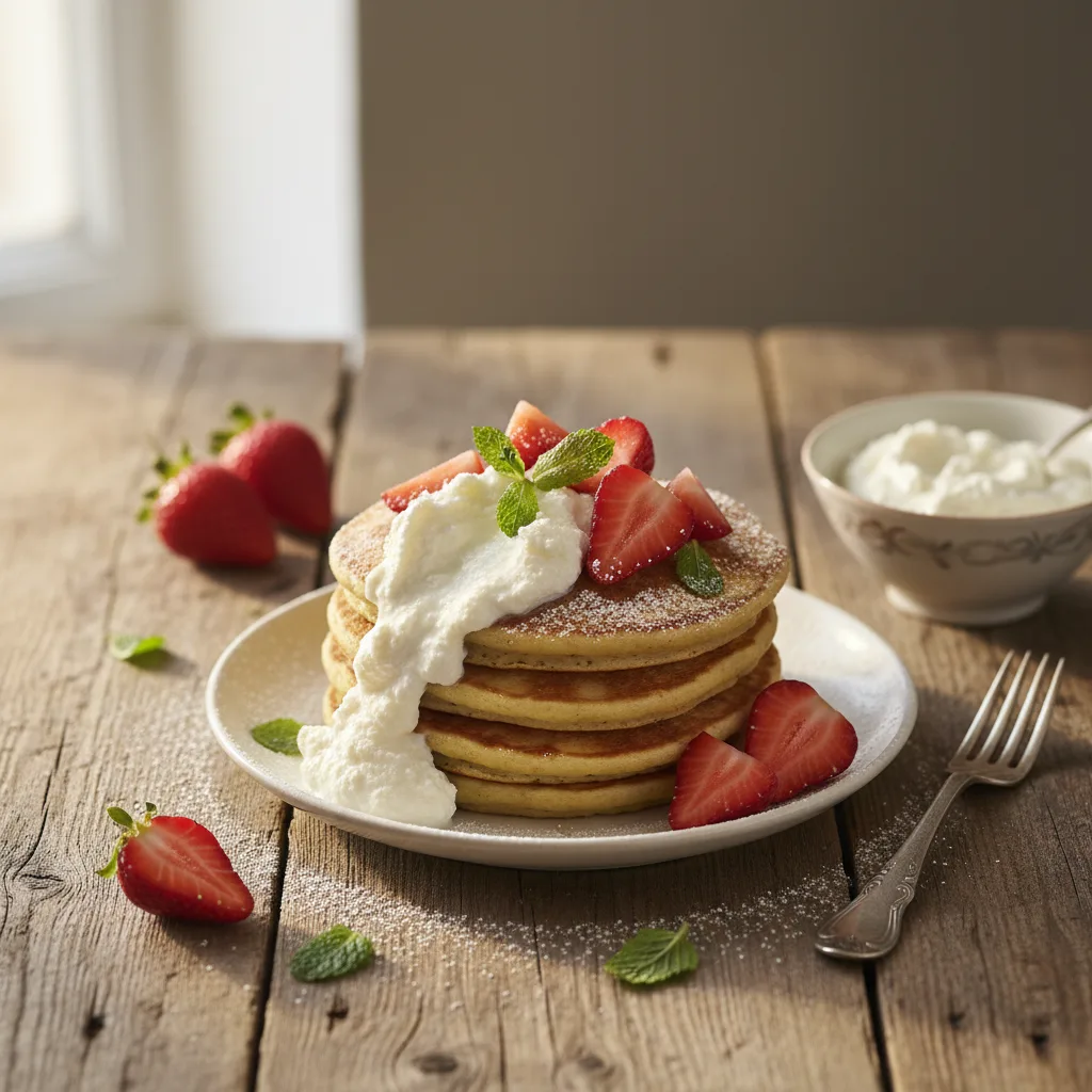 Proteinpannkakor med kvarg och jordgubbar