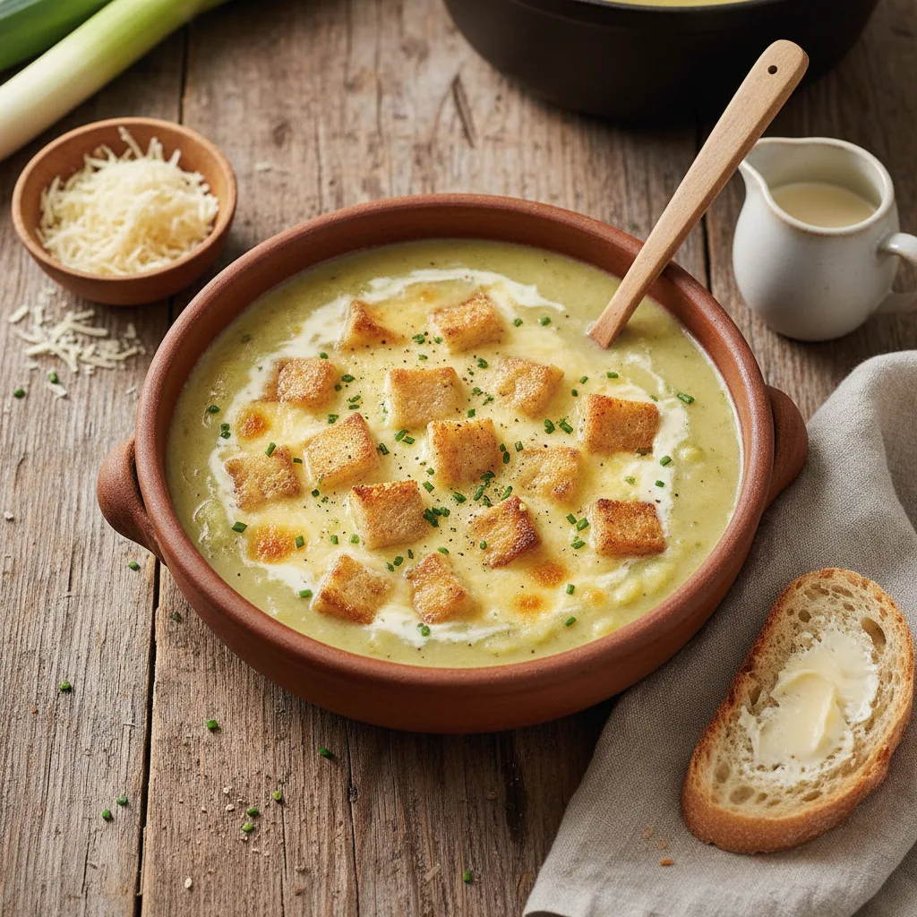 Purjolökssoppa med gruyère