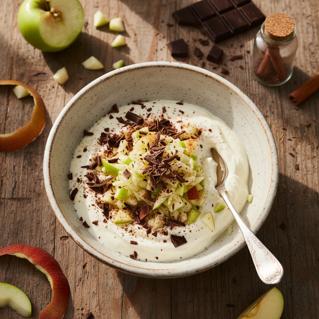 Skyr med rivet äpple och mörk choklad