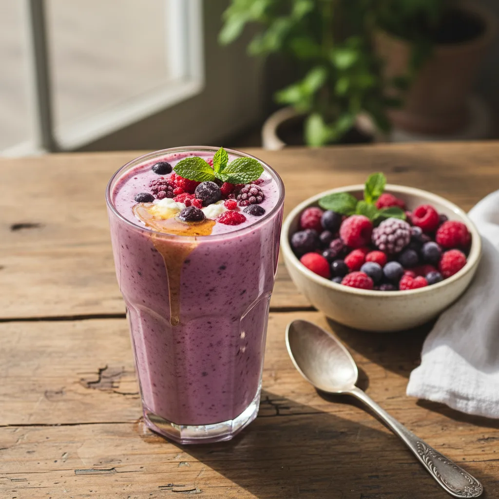 Snabb proteinshake med bär och kvarg
