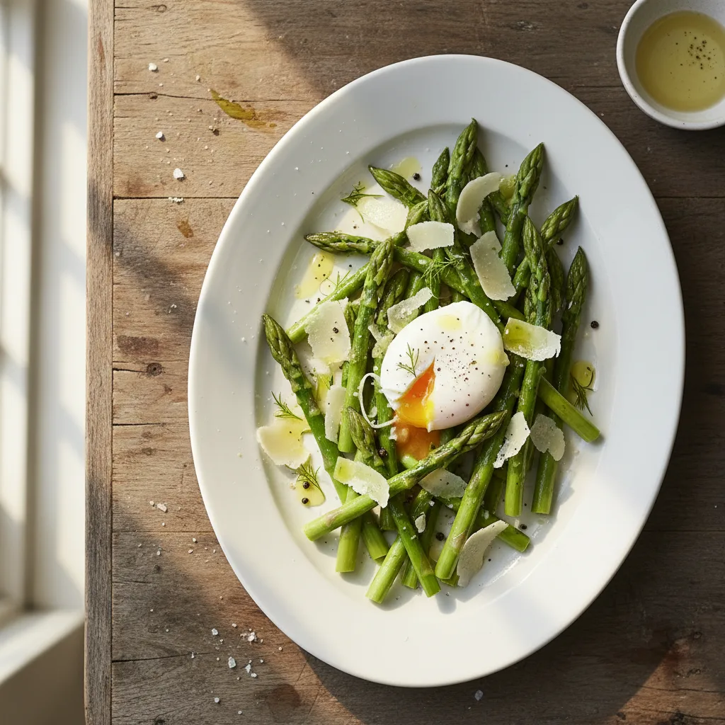 Sparrissallad med pocherat ägg