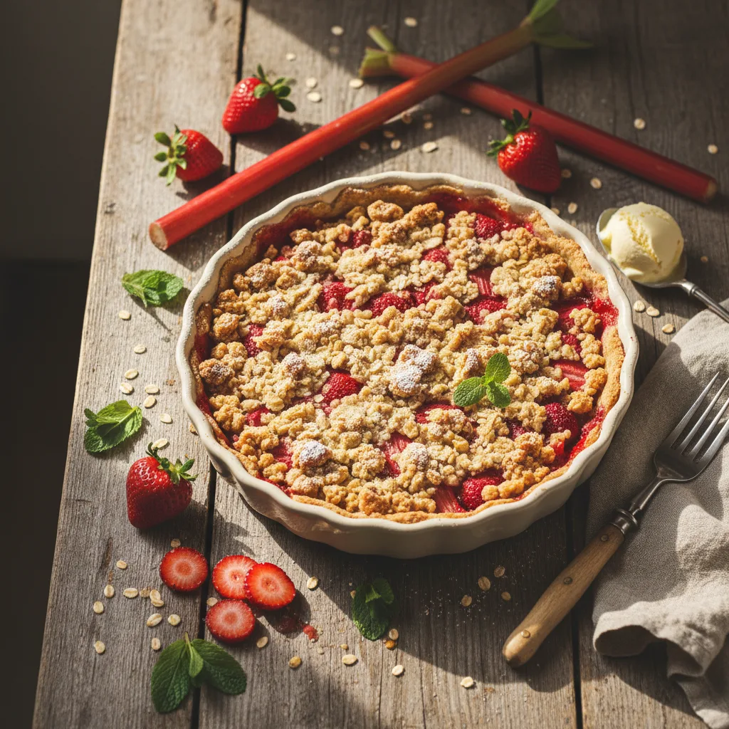 Svensk Rabarber- och Jordgubbspaj med Knäckigt Havretäcke