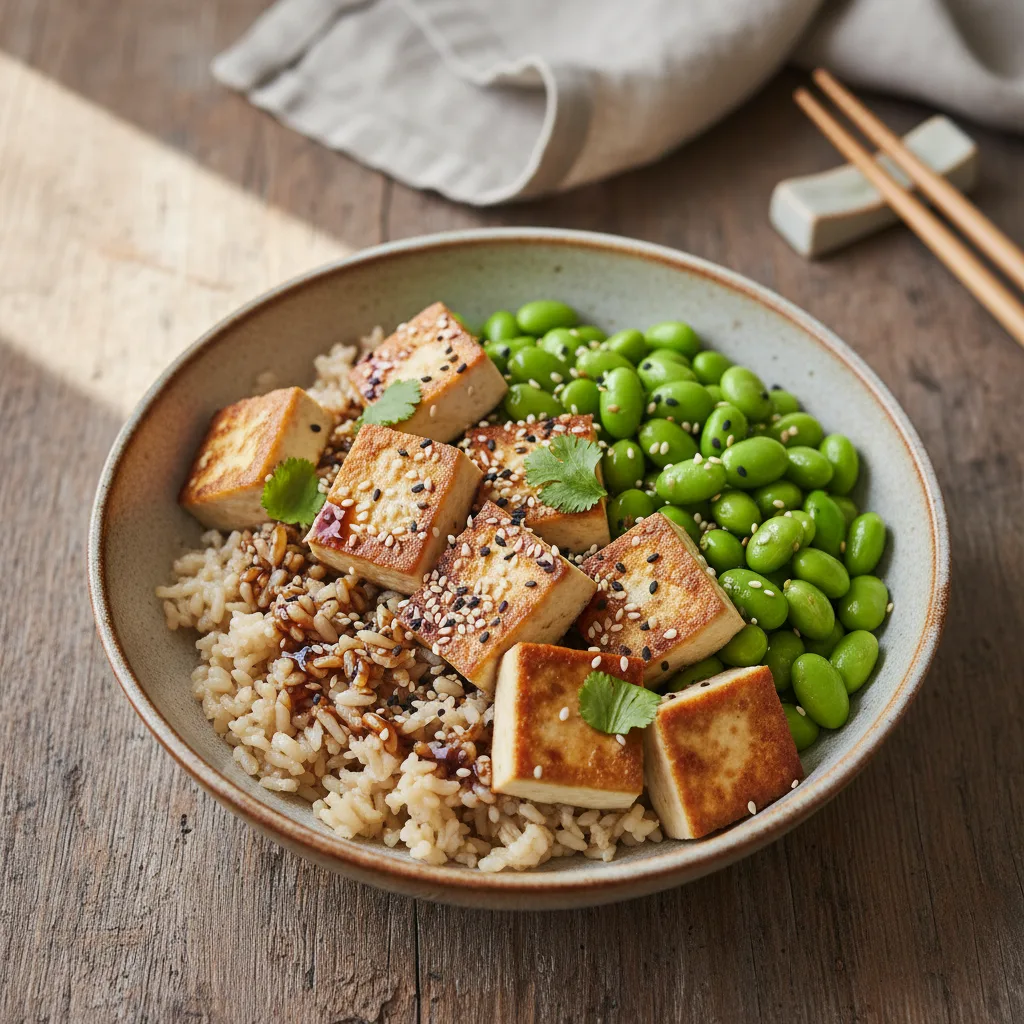 Tofu- och edamamebowl med sesam