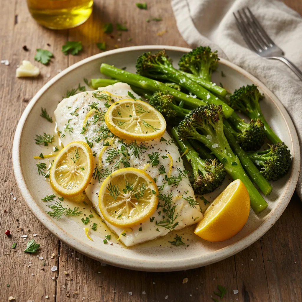 Ugnsbakad torsk med citronörter och broccoli