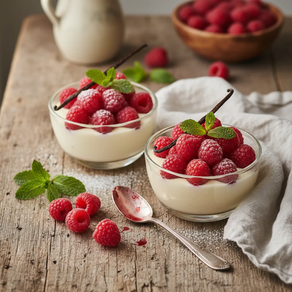 Vaniljpannacotta med hallon