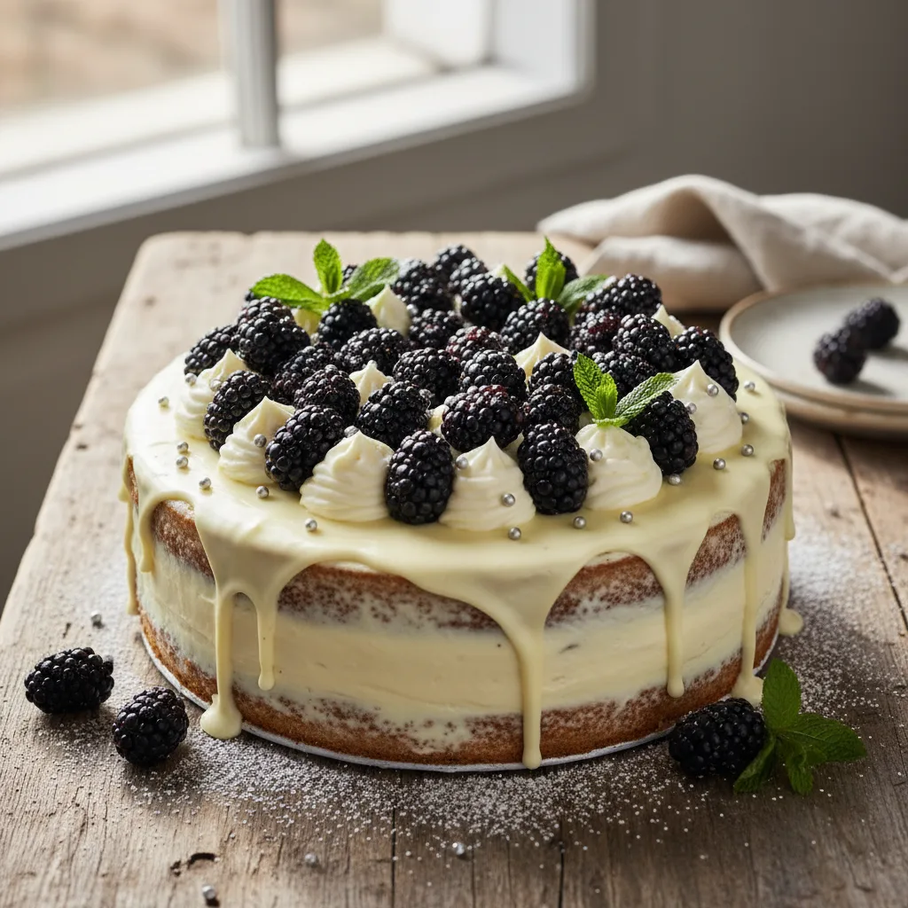 Vit chokladtårta med björnbär
