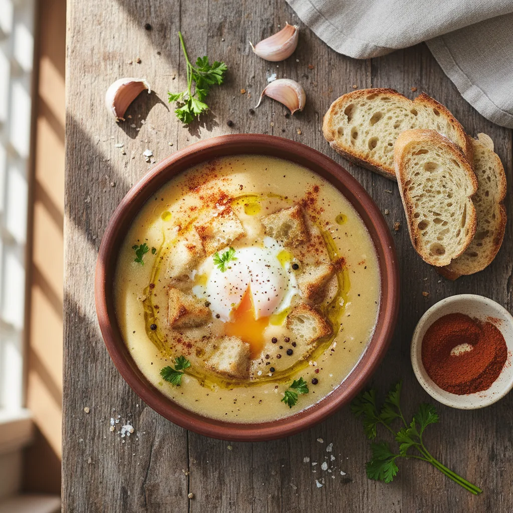 Vitlökssoppa med ägg